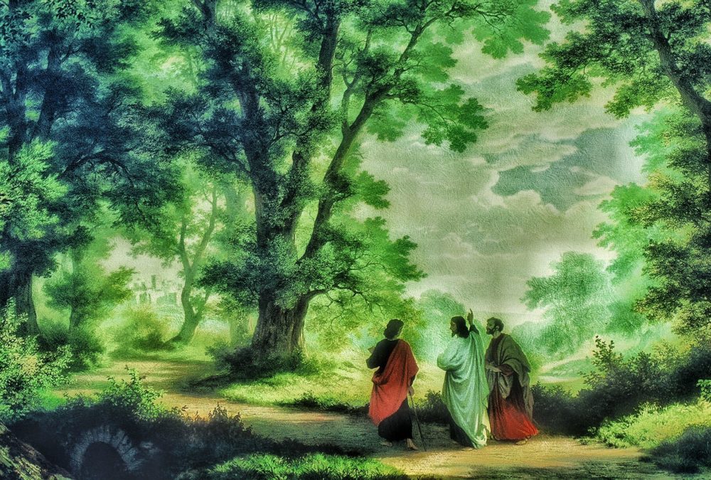 Peinture représentant les disciples d’Emmaüs en marche avec Jésus ...